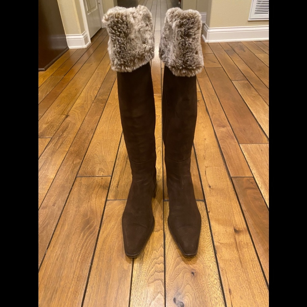 Dark brown suede boots